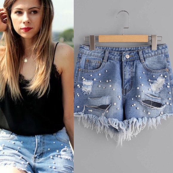 Pants - 🆕Pearl detail distressed jean shorts 🔥